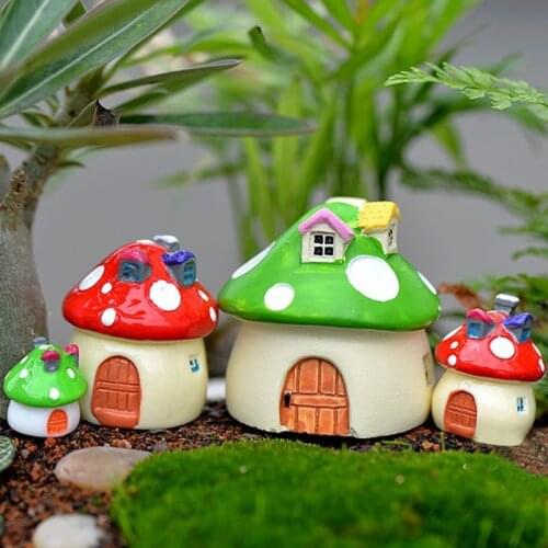 Cute 4 Sizes DIY Resin Fairy Garden Craft Decoration Miniature Micro Gnome Terrarium Mediterranean House Mushroom Castle Gift