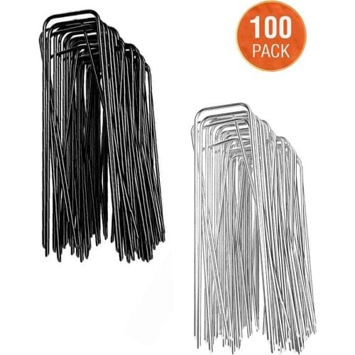 100Pcs U-Shape Metal Garden Stakes Staple Galvanizing Pegs For Securing Weed Landscape Fabric Netting Gardening Accessories