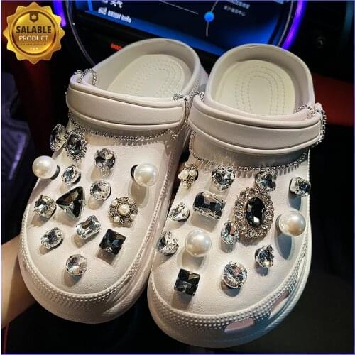 31pcs Gemstone Rhinestone Crocses Charms Designer DIY Pearl Flower Shoes Decaration for Croc JIBZ Clogs Kids Women Girls Gifts