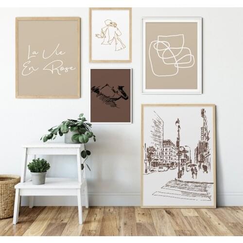 Vintage Minimalist Line Poster Abstract Street Scenery Canvas Painting Art Print Wall La vie en rose Picture Living Room Decor