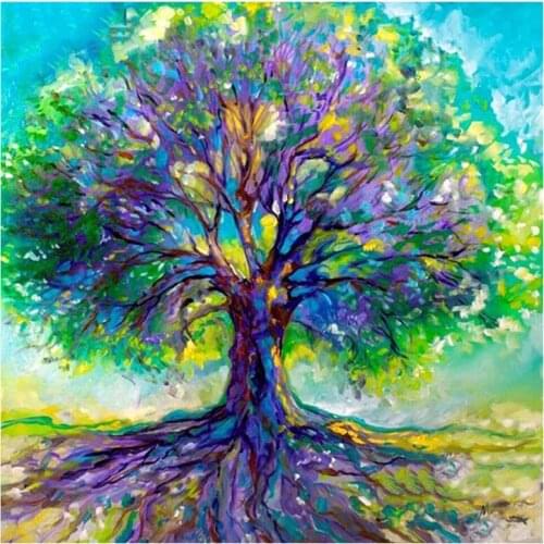 Yumeart 5D DIY Diamond Painting with Square Drill Rhinestones Tree Mosaic Diamond Embroidery Spring Landscape Decora for Home