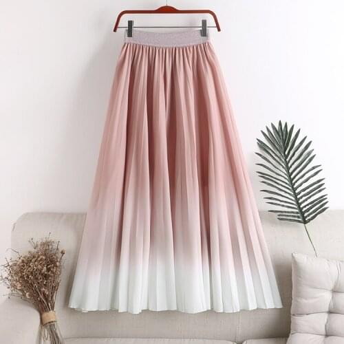 2021 New Women A-Line Skirt Stretch High Waist Gradient Color Women Long Skirt Femme Faldas Jupe Saia Spring Women PInk Skirt