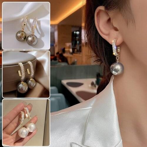 Ladies Charm Pearl Crystal Ear Stud Zirconia Earrings Drop Dangle Women Wedding Jewelry Valentines Day Gifts for Girlfriend VL