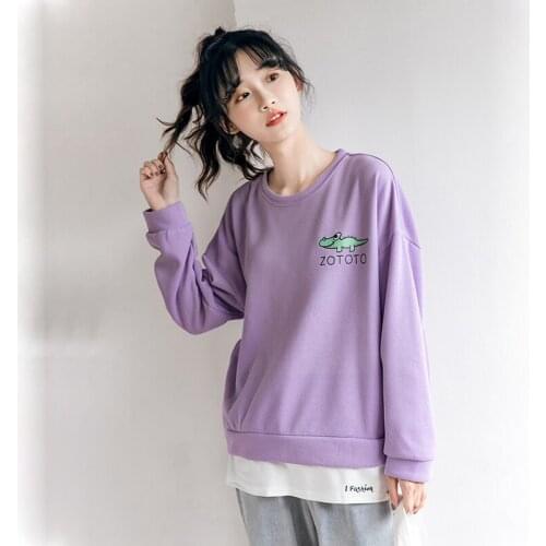 Women Sweatshirt Autumn 2021 New Casual O-Neck Pullover Long-sleeve Print Patchwork Fake Two-piece Loose Sweatshirt Girls Tops