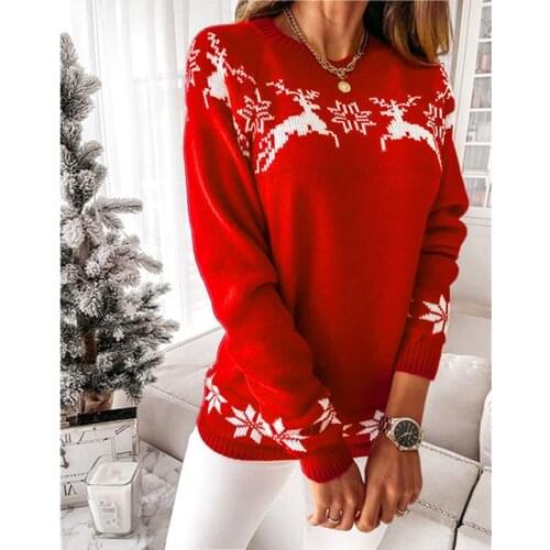 Christmas Sweaters Knitted Winter Women Deer Pullovers Casual Long Sleeve O-neck Pullover Jumpers Xmas Clothes