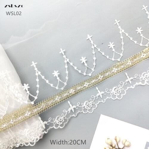 Zsbszc 5 yards new black white mesh lace trim Lolita net Embroidery lace ribbon for Sewing cloth 20cm width WSL02
