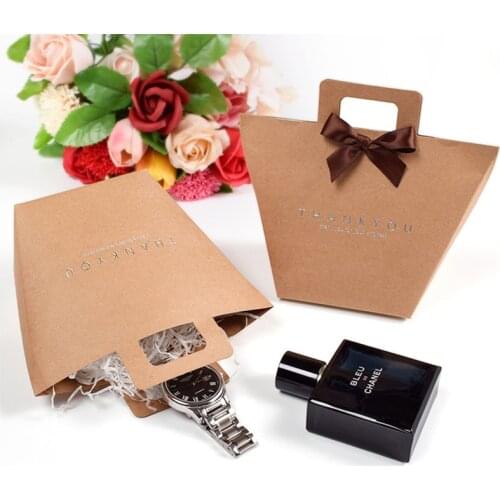 1/5pcs White Kraft Thank You Gift Packaging Candy Kraft Paper Gift Bag Wedding Dragee Gift Box Cake Paper Bags with Handles