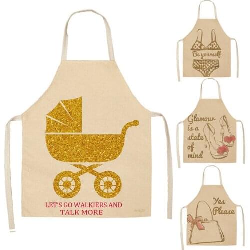 1 Pcs Kitchen Apron Color Swimsuit Glasses High Heels Printed Sleeveless Cotton Linen Aprons Pinafore Cleaning Tools