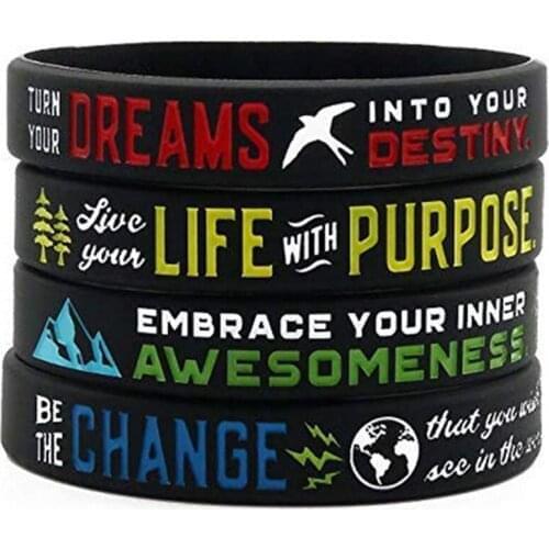 100pcs Inspirational Be the change Dream Motivational awesomeness life with purpose silicone wristband bracelet Sports