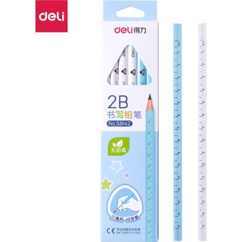 12pcs/pack Deli HB/2B Triangle Pencil Primary School Children Pen Triangle Pencils Set Wooden Drawing Writing Pencil Stationery