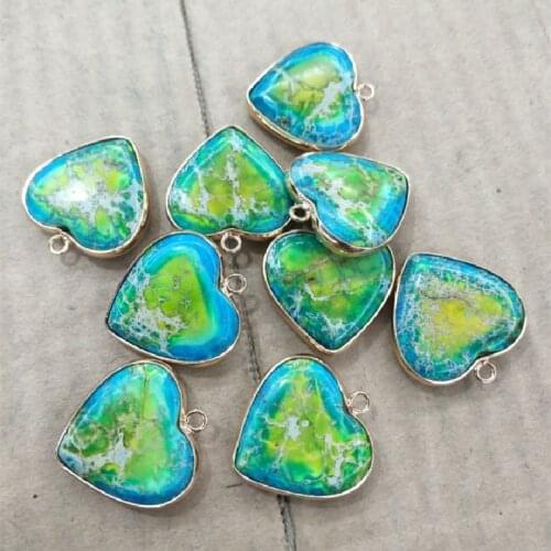 2PCS Fashion Women Heart Pendants Nature Imperial Jasper Stone 25MM Also For Lovely Bracelets Making Findings Free Shi