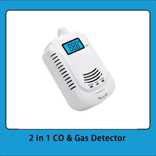 2 in 1 LCD Display Carbon Monoxide & Gas Detector Battery Operated Toxic Gas CO Alarm with LED Light Flashing Sound Warning