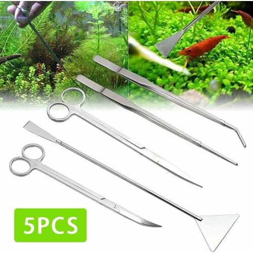 5pcs Aquarium Tweezers Sets Curved And Straight Scissors Set Stainless Steel Plant Tank Tools Accessory For Aquarium Maintenance
