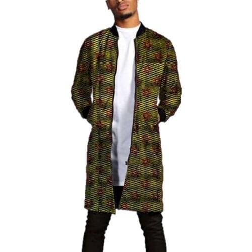 African Mens Baseball Jacket Ankara Long Coat Man Stand Collar Jackets Custom Made Dashiki Print Bomber Jacket Drop Shipping
