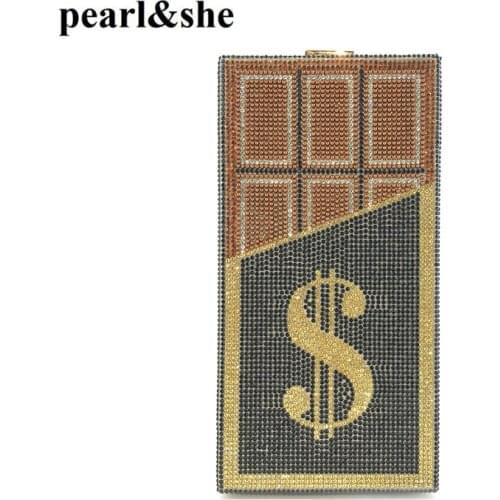 Diamond Wedding Clutch Purse 10000 Dollars Stack Of Cash Evening Handbags Shoulder Wedding Dinner Bag Peral&she