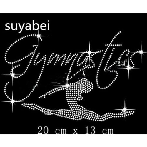 2pc/lot Gymnastics girl hot fix rhinestone applique iron on rhinestone transfer patches design hot fix for shirt