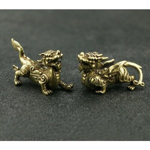 Ancient Chinese Bronze Fengshui Unicorn Beast Bixie Pixiu Wealth Statue Pair Statues for Decoration Collection Ornaments Gift