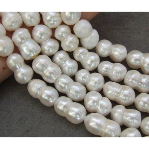 KKGEMS 1 PC 10x12mm Freshwater Natural White Twins Pearl Bead 15"