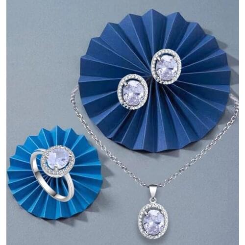 ROLILASON classic white zircon earrings / necklace / ring / jewelry set to send girlfriend the best gift JS789