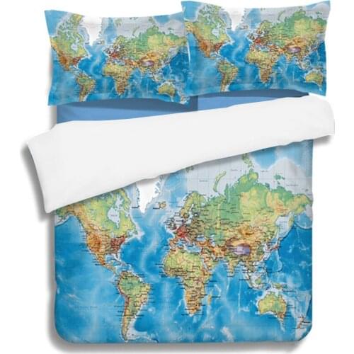World Map Bedding Sets Vivid Printed Blue Duvet Cover Pillowcases Queen King Size Multi Sizes 2/3 PCS New Arrival