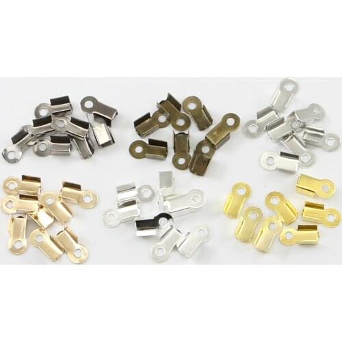 200pcs/lot Clasps Cord End Caps End Fasteners Leather Clip Tip Fold Crimp Bead Connectors For DIY Jewelry Making Findings