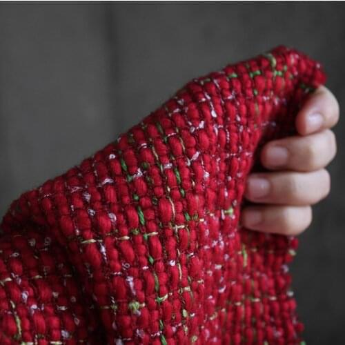 Red cherry autumn winter thick woolen fabric re-created coat plaid designer fabrics for patchwork