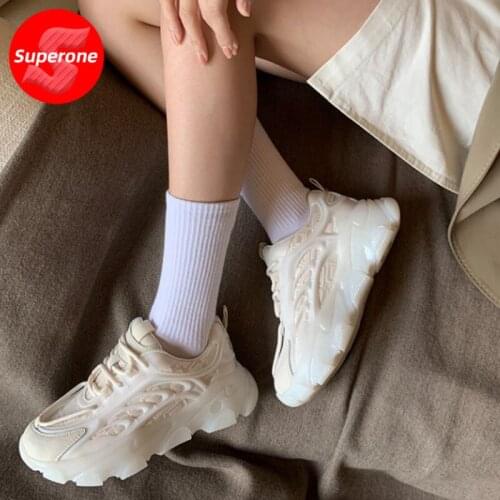 Superone Women Sneakers Real Leather Lace Up Fashion Platform Spring Shoes Woman Round Toe Casual Daily Lady Footwear Size 35-40