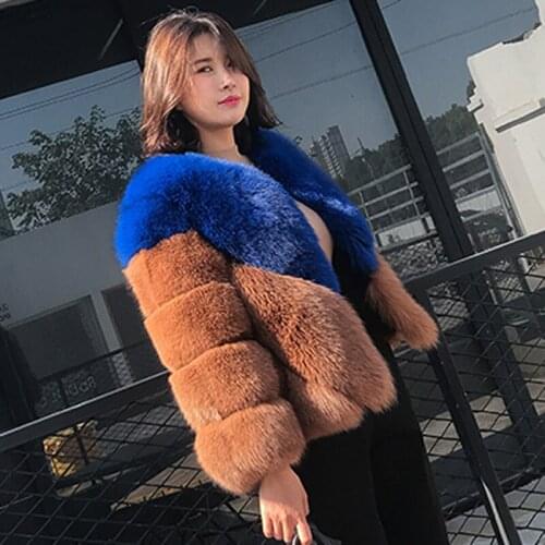 Savabien Winter Warm Women Long Sleeve Furry Faux Fox Fur Coat Luxury Short Faux Fur Jacket Vintage Festival Streetwear Female