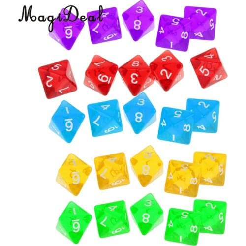 MagiDeal High Quality 5Pcs Gem Muti Sided Acrylic Dices Set of 5 D8 D&D TRPG Playing Funny Games Lovers Gift Roleplay 5 Colors