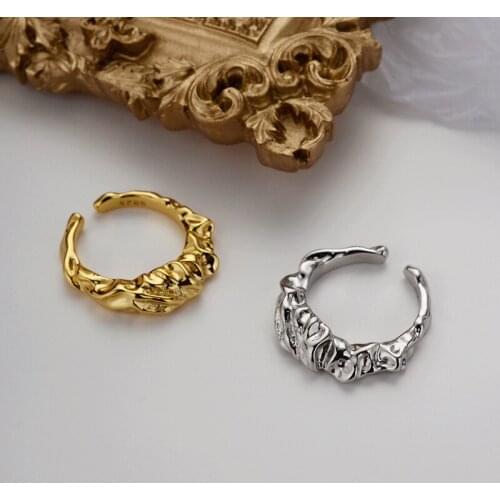 MLKENL2021 Authentic S925 Sterling Silver Irregular Fold Finger Ring Concave and Convex Glossy Fine Rings Silver 925 Jewelry