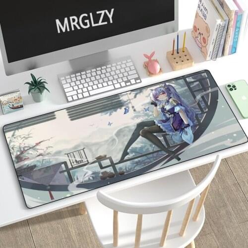 MRGLZY 400*900MM XXL Genshin Impact KEQING Mouse Pad Gamer Anime Large Desk Mat Computer Gaming Peripheral Accessories MousePads