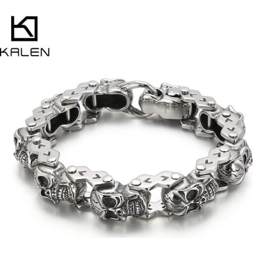 Kalen Vintage Skull Accessory Chain Punk Stainless Steel Mens Bracelet Gothic Jewelry Gift