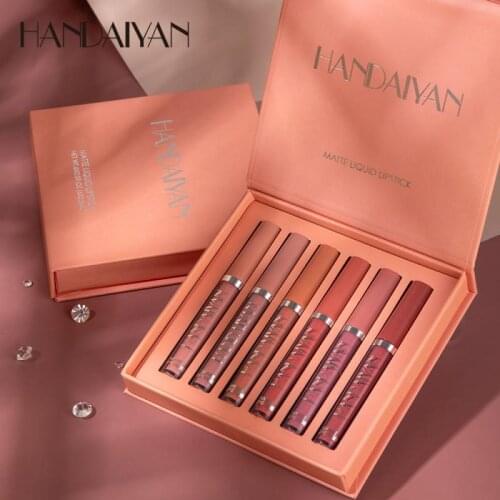 HANDAIYAN 6Colors/Sets Sexy Matte Liquid Lipstick Lip Glaze Sets Natural Moisturizer Waterproof Velvet Lip Glosses Makeup Tools