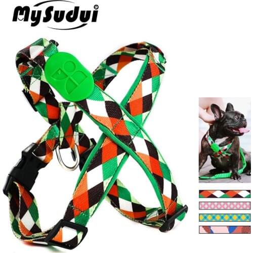 Fashion Dog Belt Harness Plaid Nylon Choke Free Step In Dog Harness Comfort Safety Soft Padded Harness For Dogs Pet Arnes Perro
