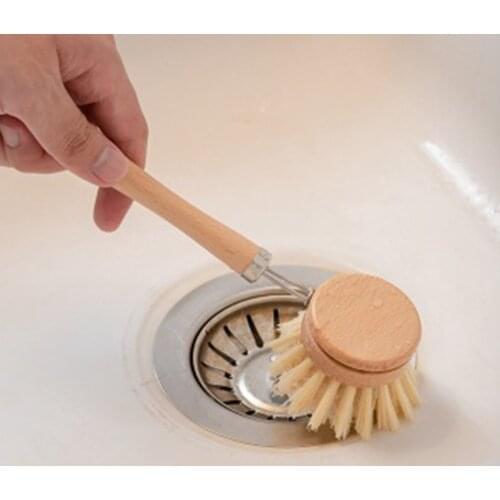 New Plant Based Sisal Cleaning Brush Wooden Long Handle Vegetable Scrub Brush Replacement Biodegradable Kitchen Cleaning Tools