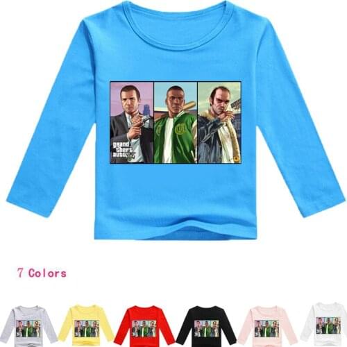 2-16Y Grand Theft Auto Game GTA 5 Kids Clothes Girls T Shirt Sring Auturn Children T-shirts Baby Boys Long Sleeve Cassual Tops