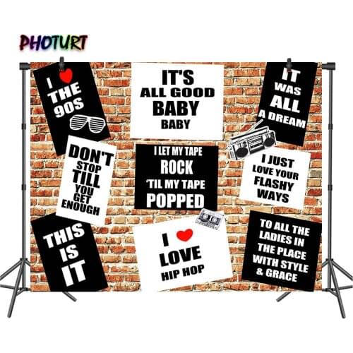 PHOTURT 90s Disco Photography Backdrop Birthday Party Background Black White Brick Wall Tape Vinyl Photo Banner Studios Props