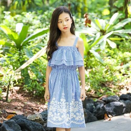 Girls Dress Summer Striped Lotus Leaf Edge Cotton Sling Dress Girls Clothes Korean Baby Clothes