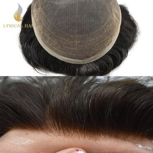 Full French Lace Mens Toupee All Fine Lace Hairpieces Bleached Remy Human Hair Repalcement System Light Density All Colors Wig
