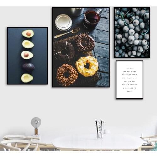 Donut Blueberry Orange Avocado Food Nordic Posters And Prints Fruit Art Wall Pictures For Kitchen Wall Art Print Canvas Painting