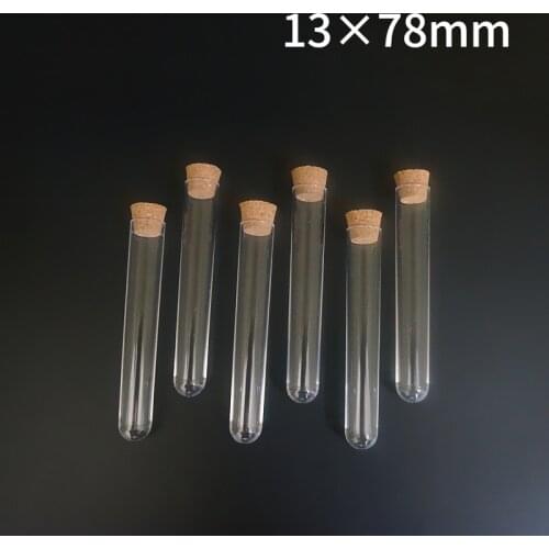 50pcs/100pcs/200pcs 13x78mm Clear Plastic Test tubes With Cork Stopper For Kind Experiments And School Labware