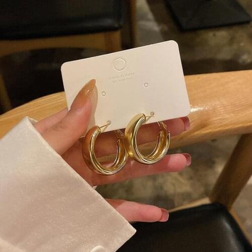 LATS Design Simple Big Gold C-shaped Geometric Hoop Earrings for Women Korean Fashion Round Silver Color Earrings Trendy Jewelry