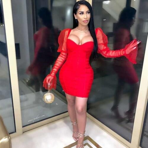Sheer Mesh Long Sleeve Bodycon Dress Women Sexy Off Shoulder Bodycon Mini Club Party Dresses HB269