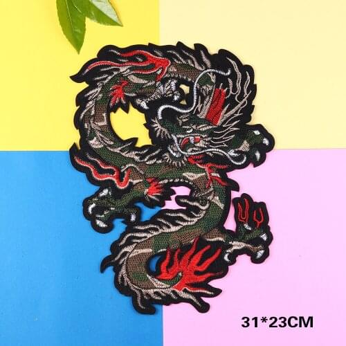 Colorful Punk Animal Dragon Embroidery Applique Iron on Patches for Clothes Badges Stripe Diy Patch Set for T-shirt Decor