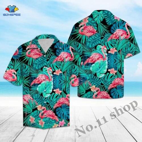 Flamingo Hibiscus Tropical Hawaii 3D Printed Shirt 2020 Summer Beach Short Sleeve Shirts Mens Harajuku Maple Leaf Weeds Shirt