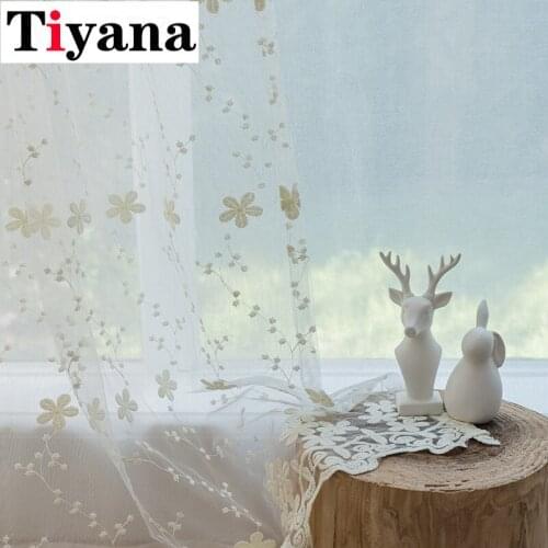 Tiyana Grey Window Blackout Curtains for Living Room Bedroom Embroidered Leaves Cortinas Gardinen Sheer Flower Tulle P407Y