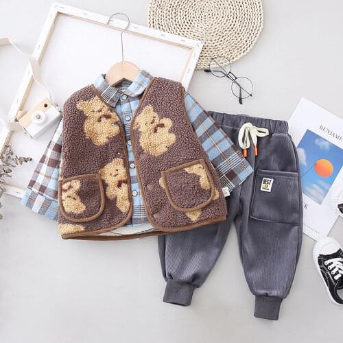 Winter Autumn Kids New Cartoon Fashion Clothes Boys Baby Girls Vest Shirts Pants 3Pcs/Sets Children Outwear Casual Tracksuits