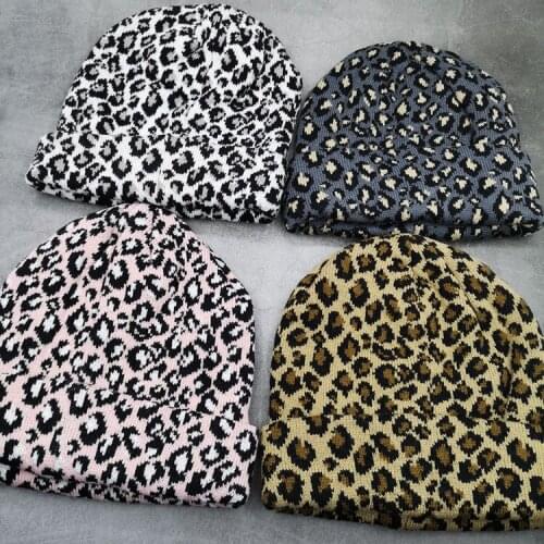 Korean retro Leopard knit wool hat Winter Hats for Men/Woman Casual Unisex Warmer Bonnet Female Beanie Cap Solid Hip-hop Caps