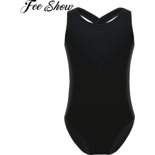 Girls Sleeveless Tank Leotard Set Practice Ballet Dance Leotards Kids Gym Fitness Outfit Lace Back Gymnastics Jumpsuit Dancewear
