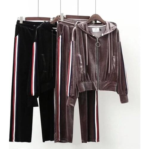 Spring Women Sport Suit Velour Loose Hoodie Jacket Sweatshirt+sweatpant Jogger Outfit Running Casual Set Sportswear Tracksuit